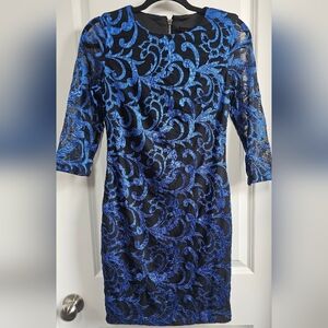 Alexia Admor Blue and Black Sheath Dress 3/4 Sleeve Cocktail